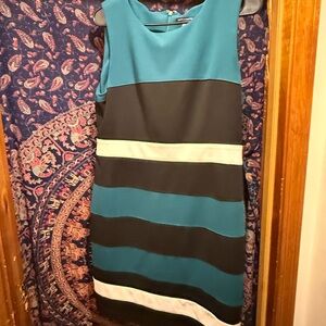 Tommy Hilfiger Teal, Black, and White Midi Dress